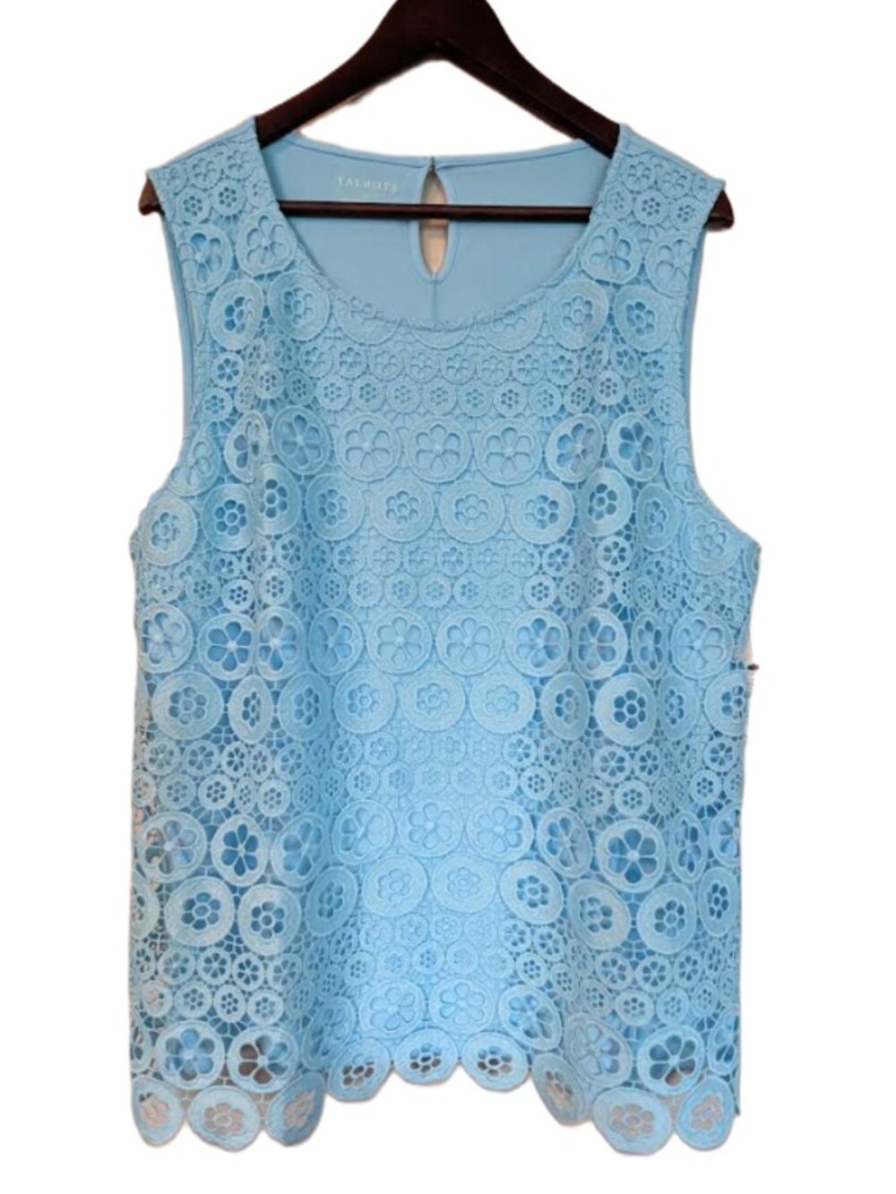 Talbots Floral Lace Overlay Sleeveless Top Aqua Blue Scalloped Hem XL NWT